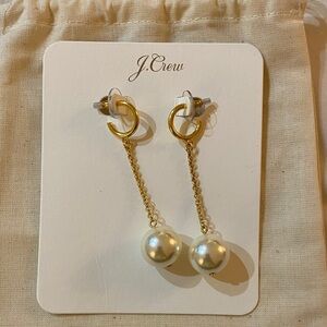 J. Crew Gold and White Pearl Chain Earrings